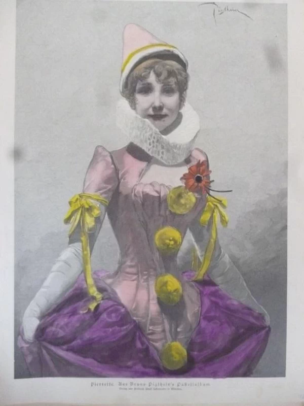 Bruno Piglhein - incisione su legno colorato Pierrette